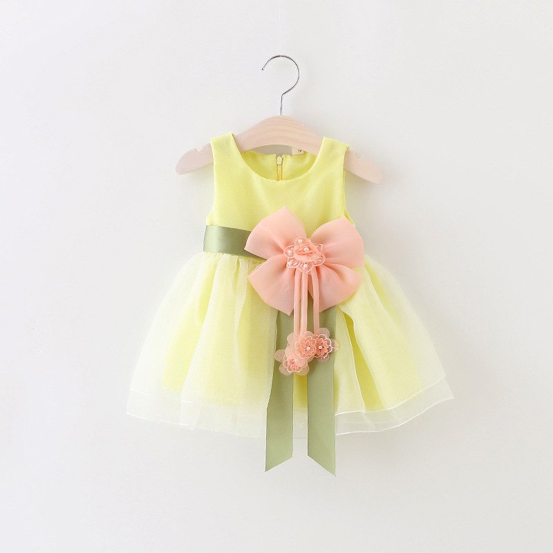 0-24M Flower Baby Girl Dress New Born Infantil Summer Dress Bow Sleeveless Cotton Christening Dress 1 Year Birthday Dress D35 - Meyar
