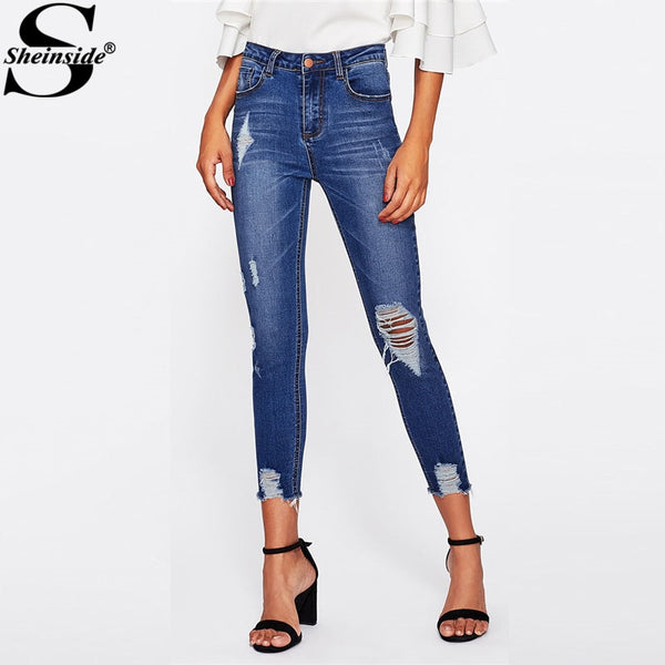 Casual High Waist Skinny Jeans. - Meyar