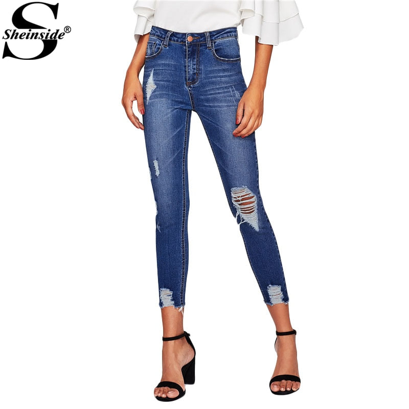 Casual High Waist Skinny Jeans. - Meyar