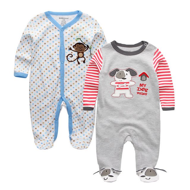 2 pieces/lots Newborn Footie Baby girl boy clothes long sleeve Cotton print New born Roupas de bebe pajamas 0-12 months - Meyar