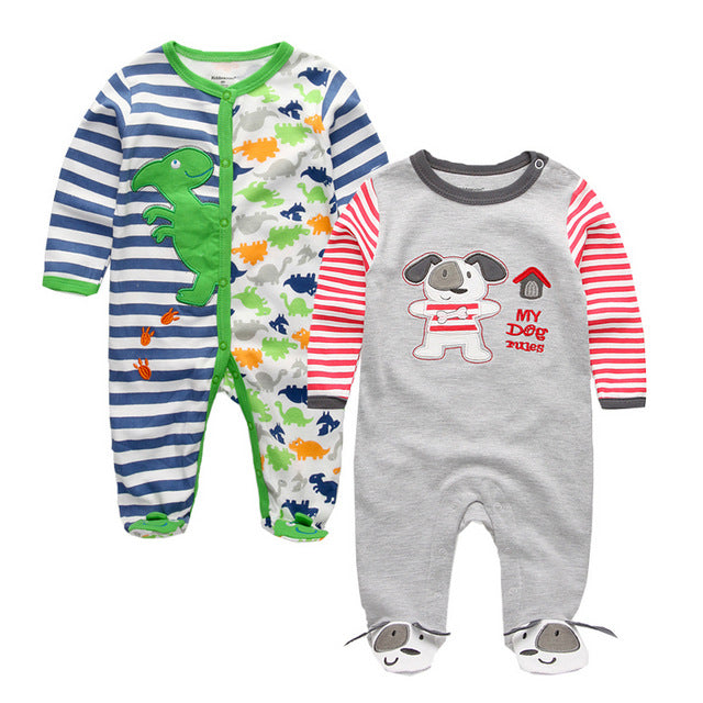 2 pieces/lots Newborn Footie Baby girl boy clothes long sleeve Cotton print New born Roupas de bebe pajamas 0-12 months - Meyar