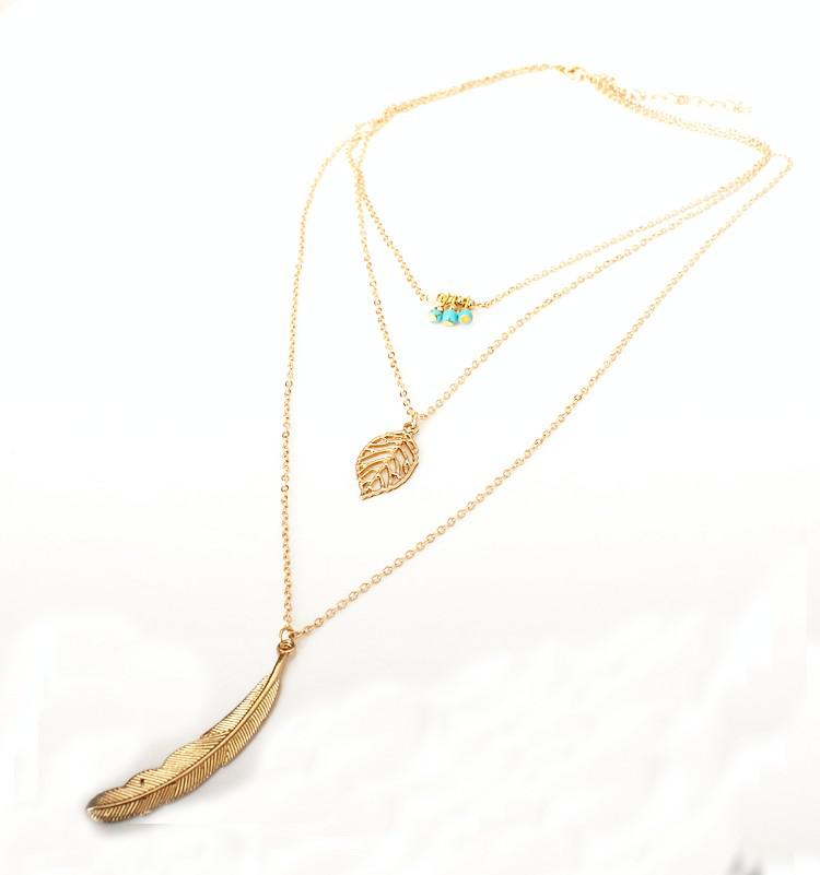 Gold Silver Chain Long Feather Necklace. - Meyar