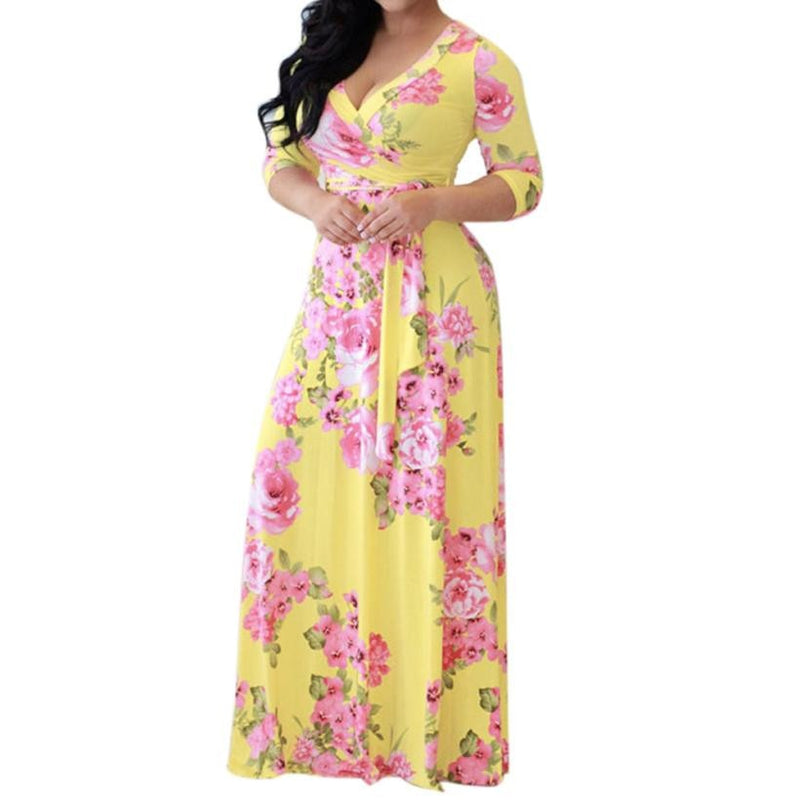 Women Floral Boho Long Maxi Dress. - Meyar