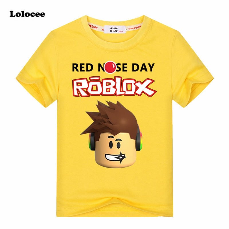 2018 New ROBLOX RED NOSE DAY Stardust Boys T Shirt Kids Summer Clothes Children Game T-shirt Girls Cartoon Tops Tees 3-14Y - Meyar