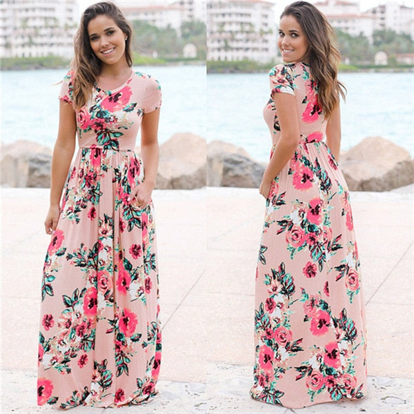 Long Dress Floral Print Boho Beach. - Meyar