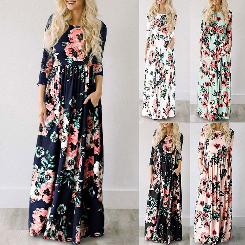 Long Dress Floral Print Boho Beach. - Meyar