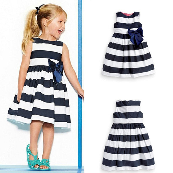 Girl's Blue Striped Dress - Meyar