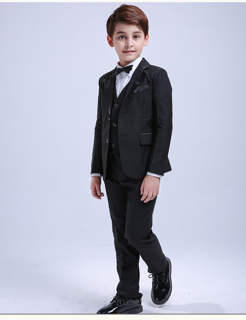 5 Pcs Black Toddler Boys Suits Wedding Formal Children Suit Tuxedo Dress Party Ring bearer - Meyar