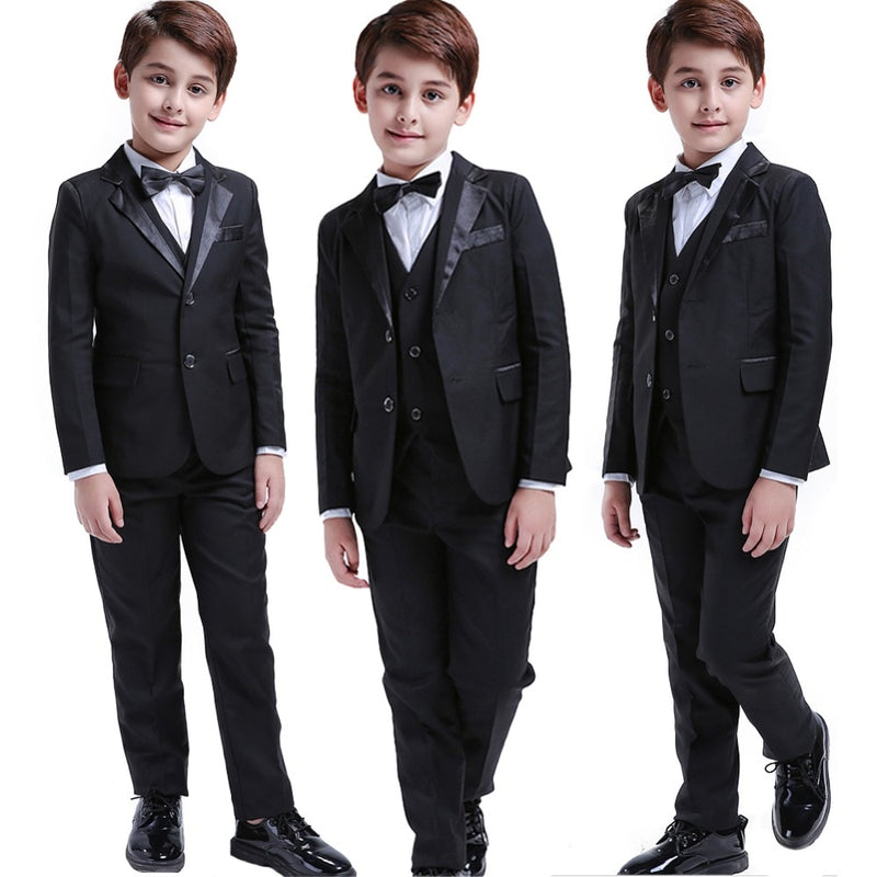 5 Pcs Black Toddler Boys Suits Wedding Formal Children Suit Tuxedo Dress Party Ring bearer - Meyar
