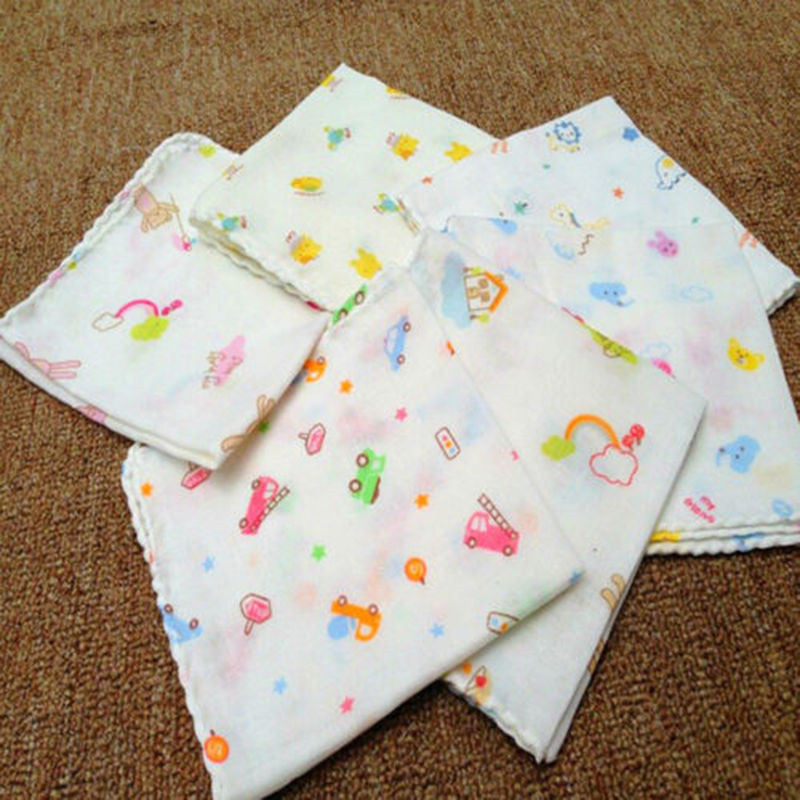 8Pcs/lot 23cm Baby Bath Towels Cotton Gauze Flower Print New Born Baby Towels Soft Water Absorption Baby Care Towel - Meyar