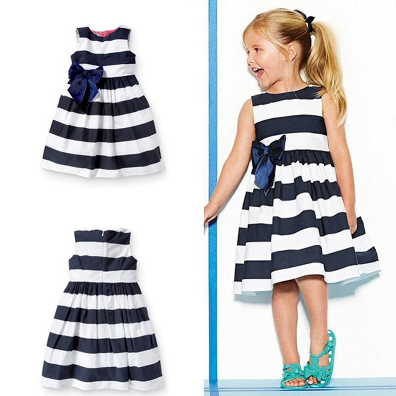 Girl's Blue Striped Dress - Meyar
