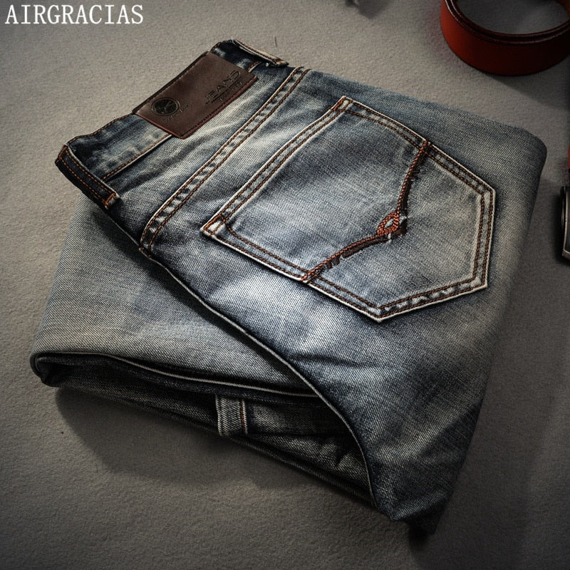 AIRGRACIAS Brand Jeans Retro Nostalgia Straight Denim Jeans Men Plus Size 28-40 Casual Men Long Pants Trousers Brand Biker Jean - Meyar