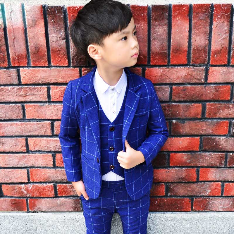 ActhInK 2018 New 3PCS Kids Plaid Wedding Blazer Suit Brand Flower Boys Formal Tuxedos School Suit Kids Spring Clothing Set, C298 - Meyar