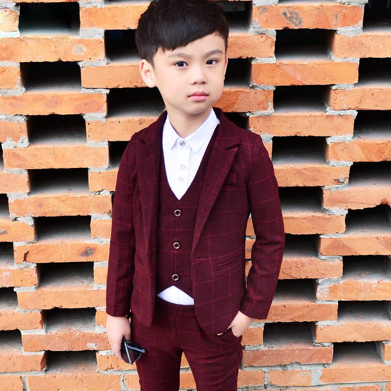 ActhInK 2018 New 3PCS Kids Plaid Wedding Blazer Suit Brand Flower Boys Formal Tuxedos School Suit Kids Spring Clothing Set, C298 - Meyar