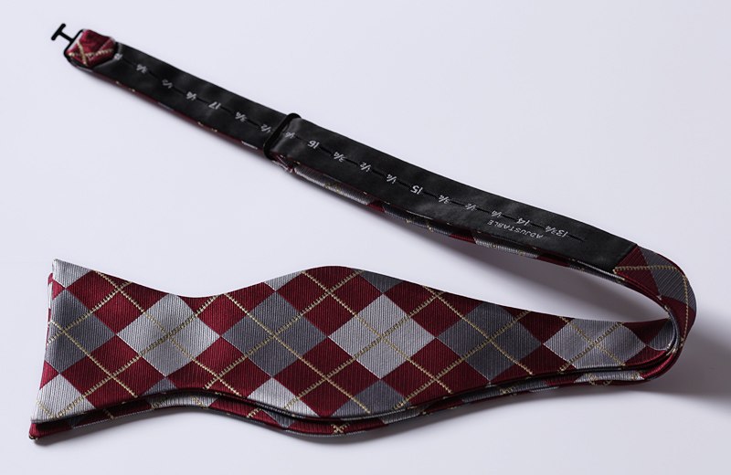 BC4008RS Burgundy Gray Check Bowtie Men Silk Self Bow Tie handkerchief set - Meyar