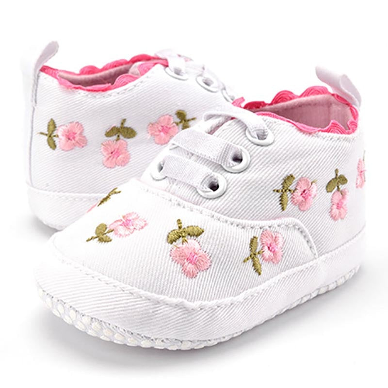 Baby Girl Shoes White Lace Floral Embroidered Soft Shoes Prewalker Walking Toddler Kids Shoes free shipping - Meyar