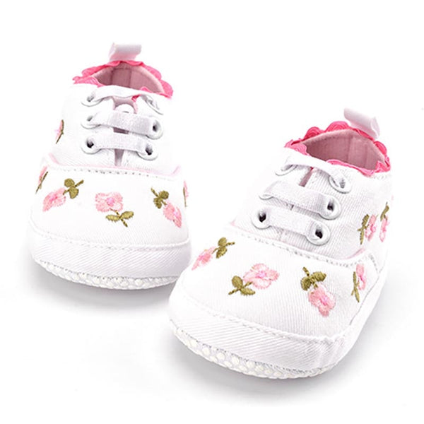 Baby Girl Shoes White Lace Floral Embroidered Soft Shoes Prewalker Walking Toddler Kids Shoes free shipping - Meyar