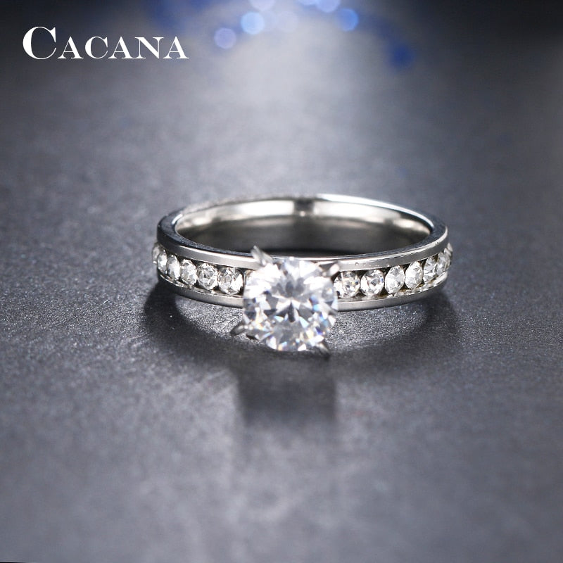 CACANA  Stainless Steel Rings For Women Circle CZ Personalized Custom Fashion Jewelry Wholesale NO.R174 - Meyar