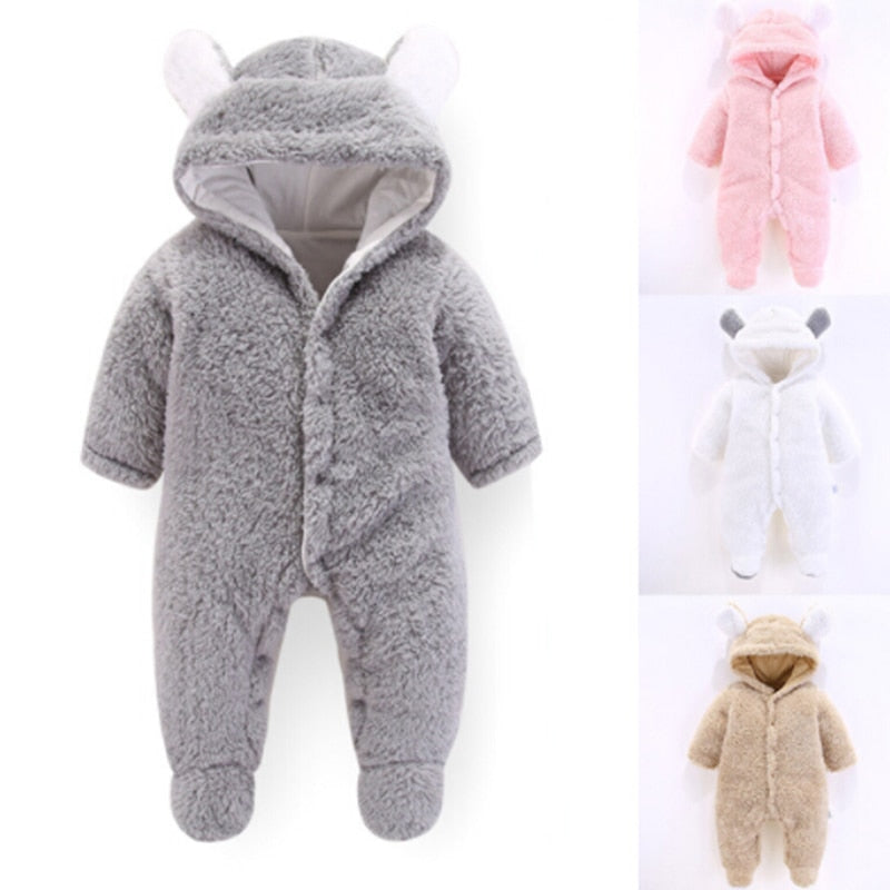 Drop Shipping 2018 New Solid Cute Hooded Footie New Born Baby Clothes Winter Boy Girl Garment Comfortable Baby's Suit DA10009 - Meyar