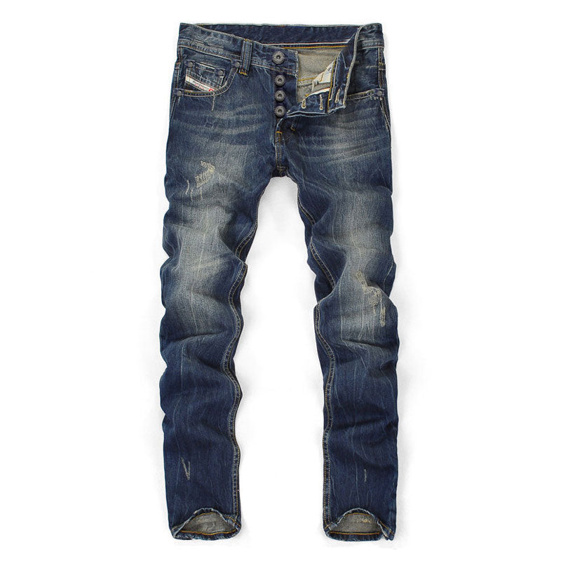 Famous Balplein Brand Fashion Designer Jeans Men Straight Dark Blue Color Printed Mens Jeans Ripped Jeans,100% Cotton - Meyar