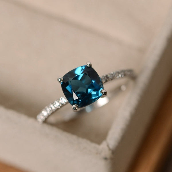 Fashion Desgin  Ring Big Square Sky Blue Stone Rings For Women Jewelry Wedding Engagement Gift  Luxury Inlaid Stone Rings - Meyar