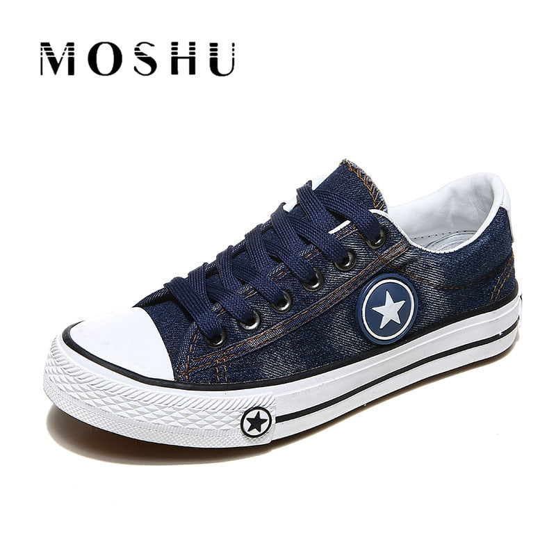 Fashion Women Sneakers Denim Casual Shoes Female Summer Canvas Shoes Trainers Lace Up Ladies Basket femme Stars tenis feminino - Meyar
