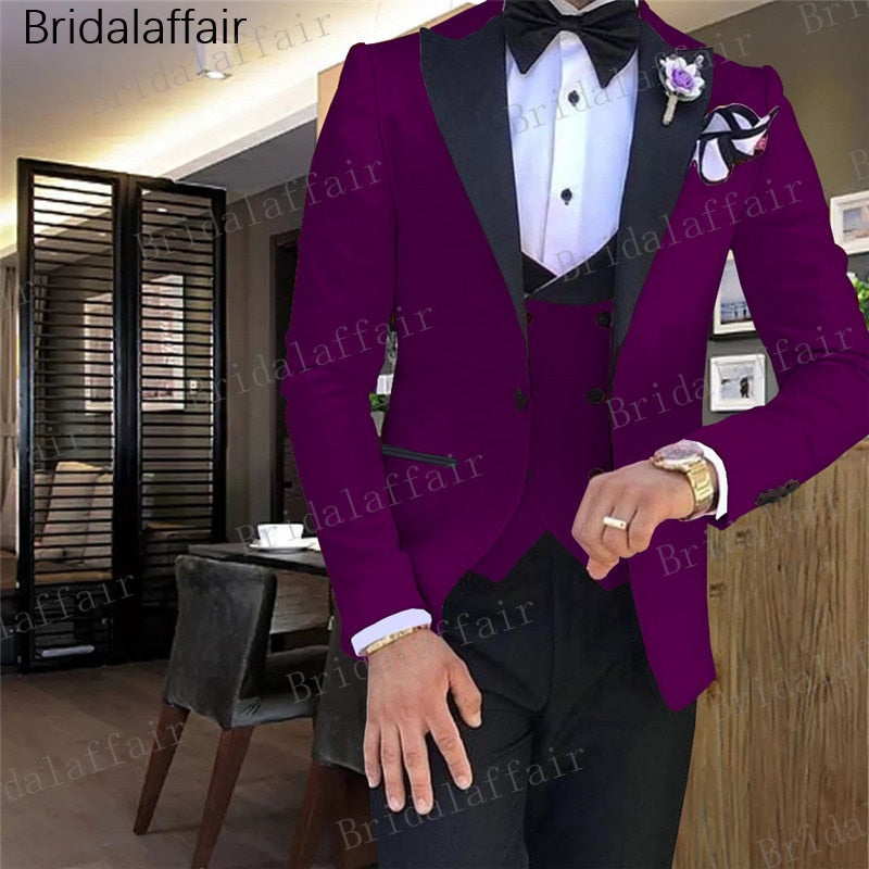 Gwenhwyfar Male Wedding Dress Hot Pink Men's suits Tailored Suit Blazer Suits For Men Peaked Lapel 3 pieces (Jacket+Pants+Vest) - Meyar