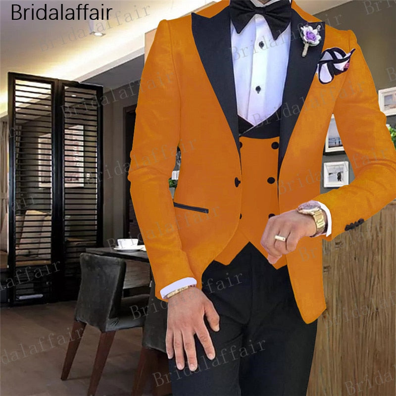 Gwenhwyfar Male Wedding Dress Hot Pink Men's suits Tailored Suit Blazer Suits For Men Peaked Lapel 3 pieces (Jacket+Pants+Vest) - Meyar