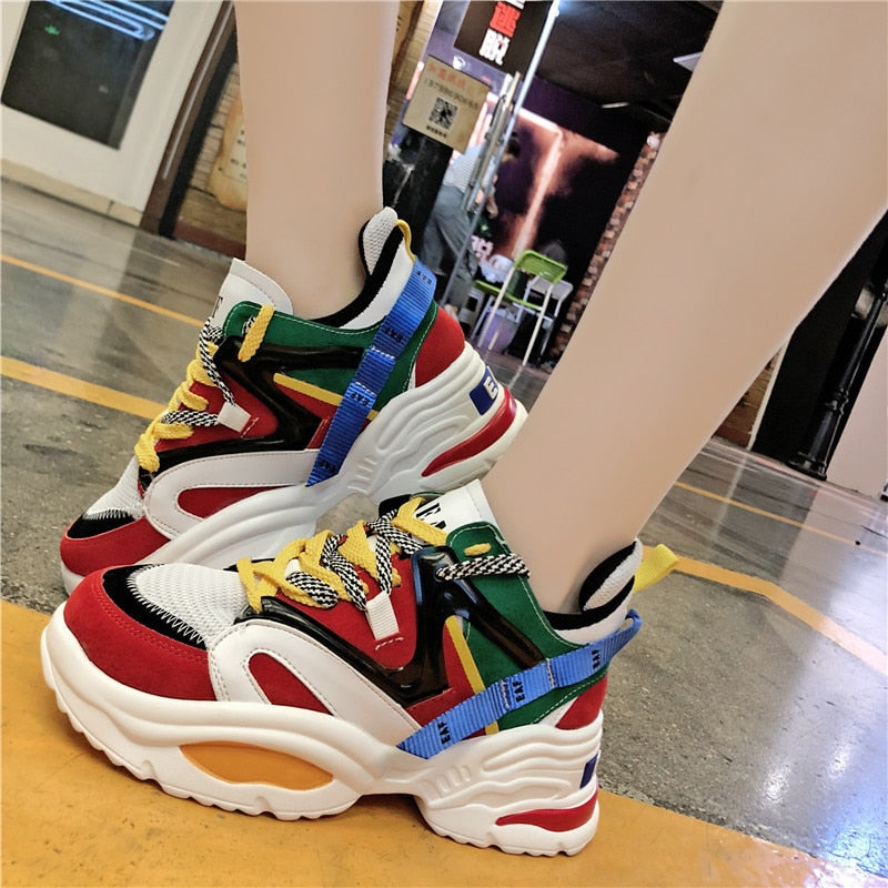 Height Increasing 6 CM Women Running Shoes Red White Sneakers Female Outdoor Sport Shoes Athletic High Heel Cushioning Footwear - Meyar
