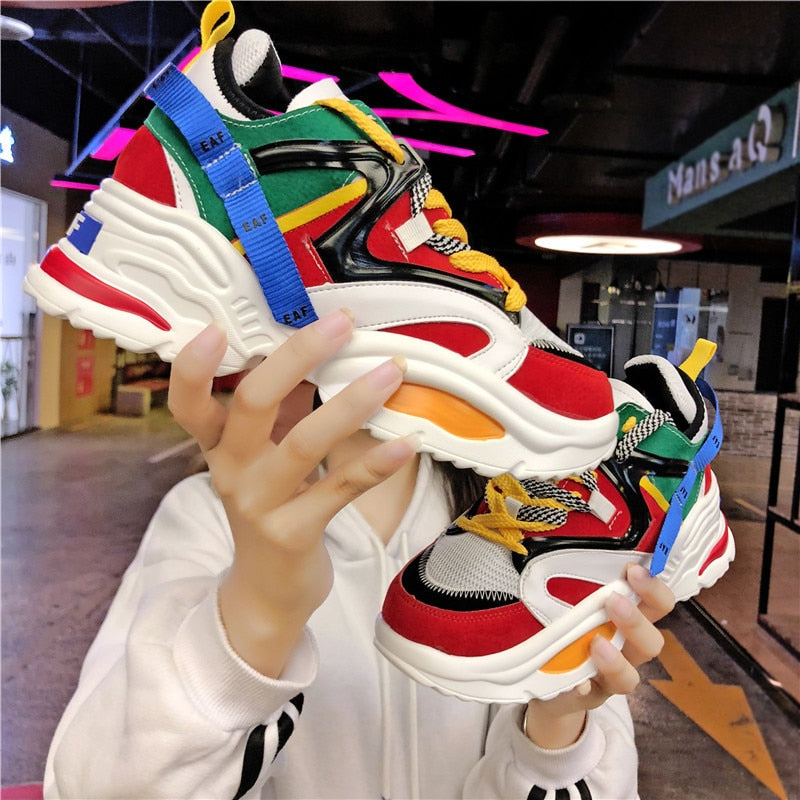 Height Increasing 6 CM Women Running Shoes Red White Sneakers Female Outdoor Sport Shoes Athletic High Heel Cushioning Footwear - Meyar