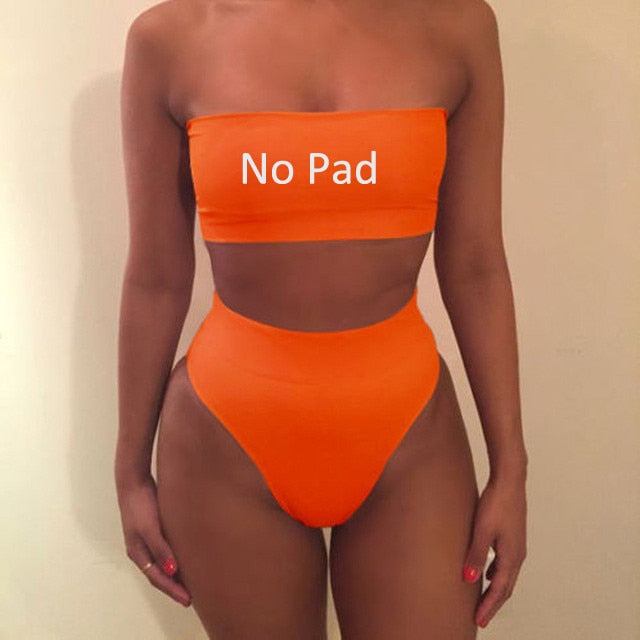 High Waist Swimsuit 2018 Sexy Bikini Women Brazilian Pad Swimwear Push Up Bandeau Top Plus Size Bottom Bikini Set Bathing Suits - Meyar