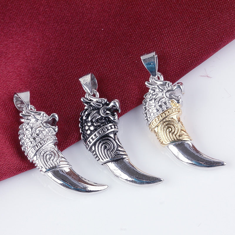 JS 2016 Vintage Wolf Fang Necklace Silver Nacklace Tribal Teen Wolf Neckless Colar Viking Pendant Mens Jewlery SN018 - Meyar