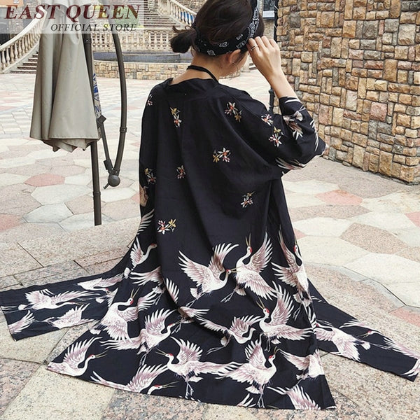 Japanese kimono yukata kimono cardigan fashion blouse women 2019 long sleeve cardigan haori traditional kimonos dress FF564 A - Meyar