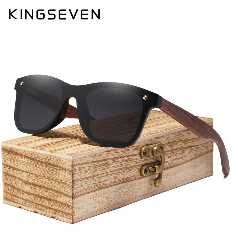 KINGSEVEN 2019 Mens Sunglasses Polarized Walnut Wood Mirror Lens Sun Glasses Women Brand Design Colorful Shades Handmade - Meyar