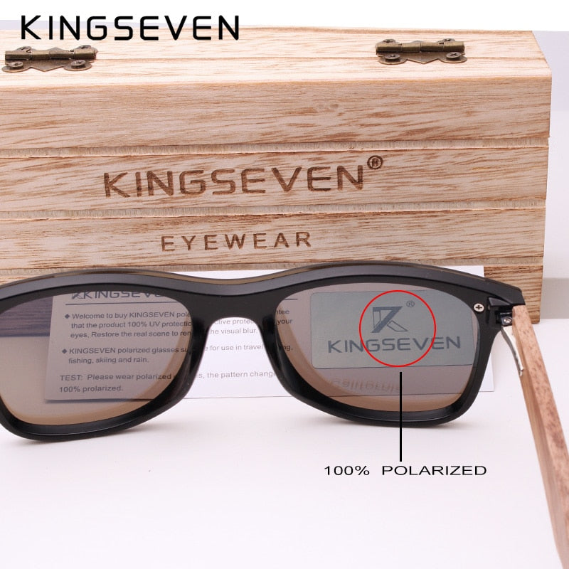 KINGSEVEN 2019 Mens Sunglasses Polarized Walnut Wood Mirror Lens Sun Glasses Women Brand Design Colorful Shades Handmade - Meyar