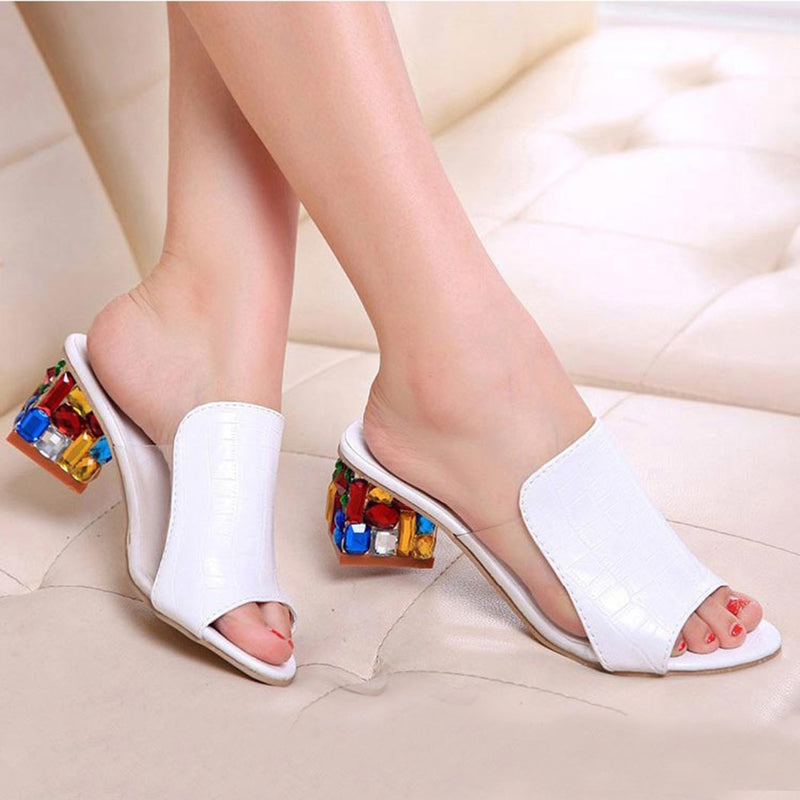 KarinLuna 2018 brand large sizes 34-41 Colorful Rhinestone crystals Heels peep Toe Summer women's Shoes Woman Sandals slippers - Meyar