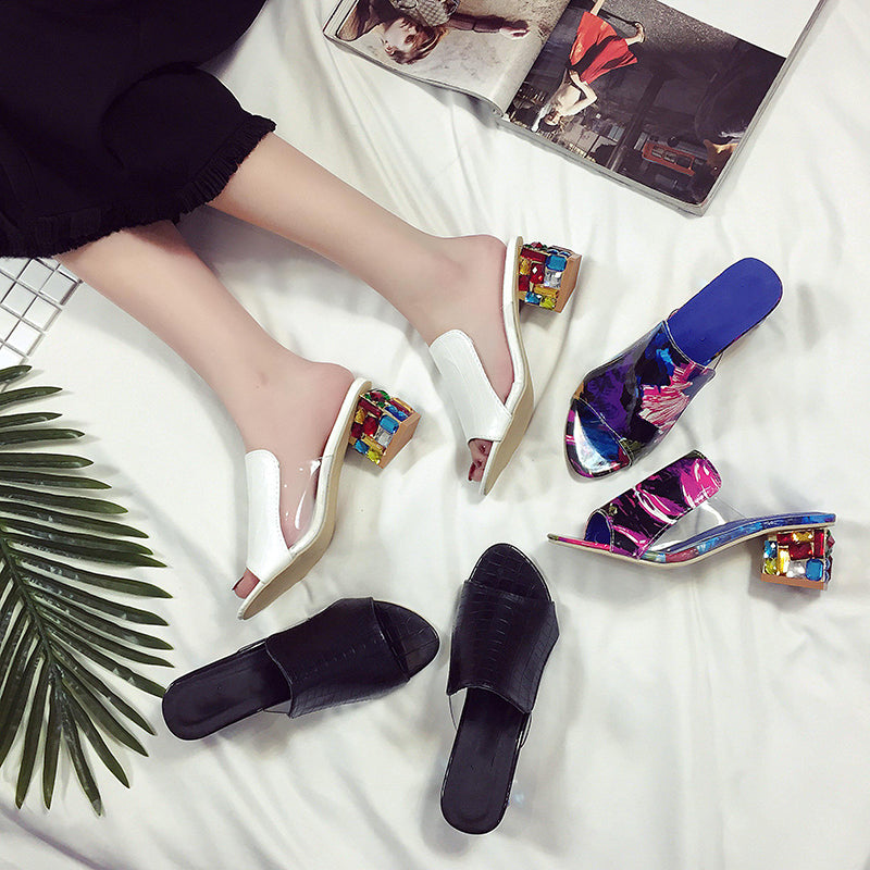 KarinLuna 2018 brand large sizes 34-41 Colorful Rhinestone crystals Heels peep Toe Summer women's Shoes Woman Sandals slippers - Meyar