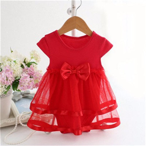Lawadka Cotton Bow New Born Baby Dress with Baby Rompers Soft Baby Girls Infant Clothes Jumpsuit - Meyar