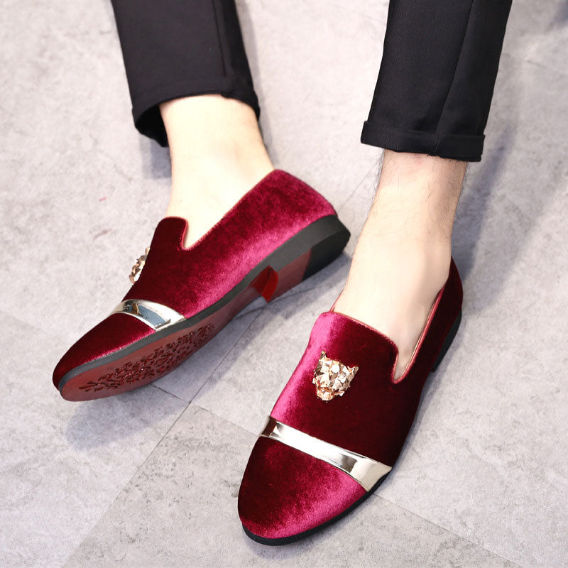 Men Casual Shoes Velvet Men Loafers Luxury Brand Tiger Metal Breathable Wedding Party Shoes Red Bottom Italian Loafers Men Shoes - Meyar