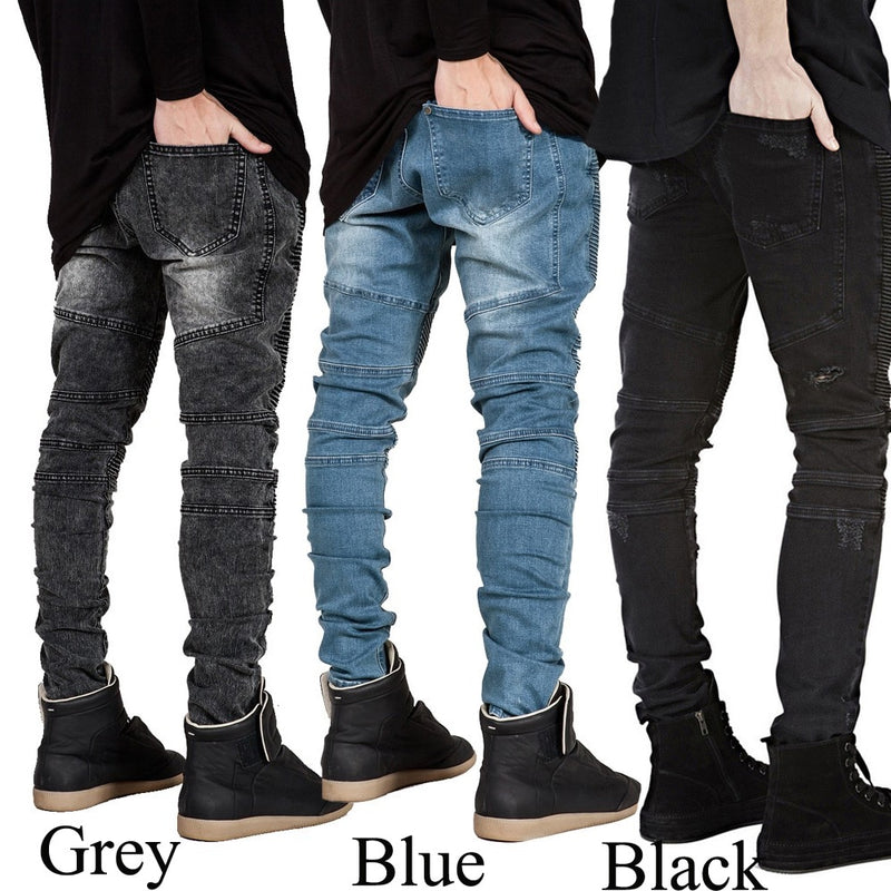 Men Jeans Runway Slim Racer Biker Jeans Fashion Hiphop Skinny Jeans For Men H0292 - Meyar