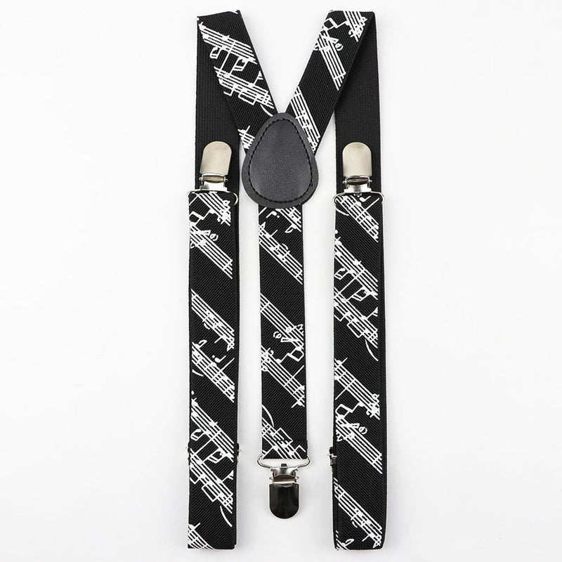 Mens Music Piano Printed Suspenders Tie Bowtie Set Polyester Cotton Tie Y-Back Braces Knit Butterfly Belt Bow Tie Adjustable - Meyar