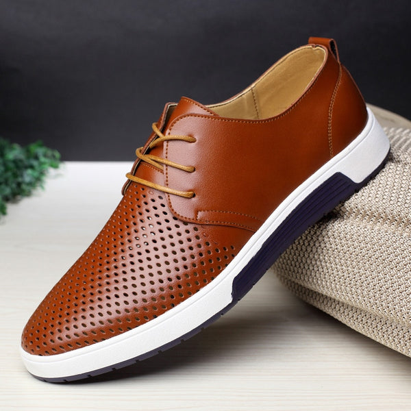 Merkmak New 2018 Men Casual Shoes Leather Summer Breathable Holes Luxury Brand Flat Shoes for Men Drop Shipping - Meyar