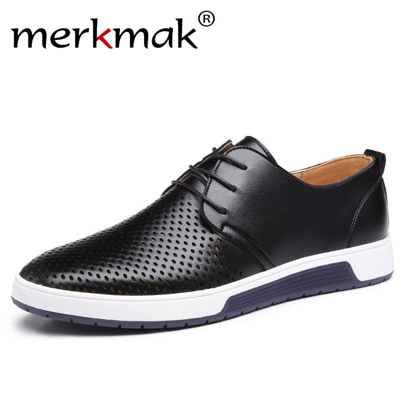 Merkmak New 2018 Men Casual Shoes Leather Summer Breathable Holes Luxury Brand Flat Shoes for Men Drop Shipping - Meyar