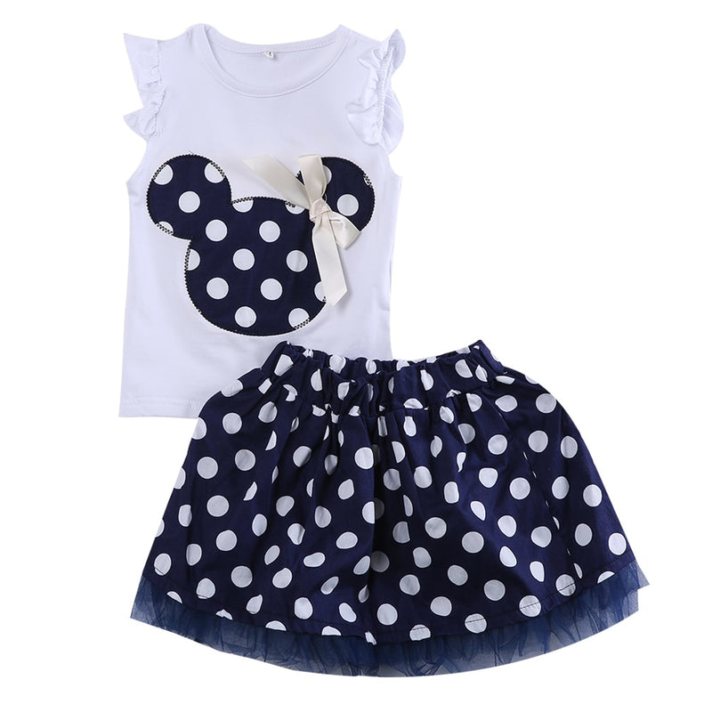 Minnie Mouse Clothes Set Kids Baby Girls Summer Outfits Clothes Sleeveless T-shirt Tops Polka Dot Tutu Skirt Party - Meyar