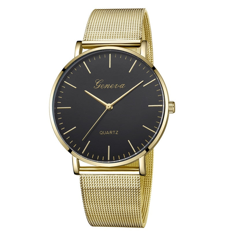 Modern Fashion Black Quartz Watch Men Women Mesh Stainless Steel Watchband High Quality Casual Wristwatch Gift for Female - Meyar