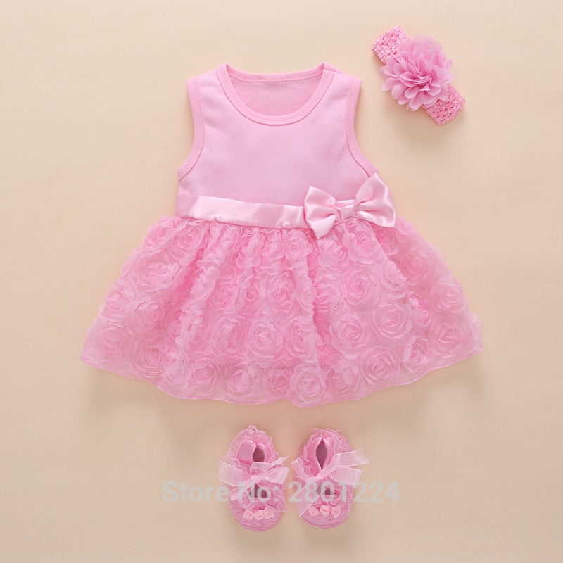 New Born Baby Girls Infant Dress&clothes Summer Kids Party Birthday Outfits 1-2years Shoes Set Christening Gown Baby Jurk Zomer - Meyar