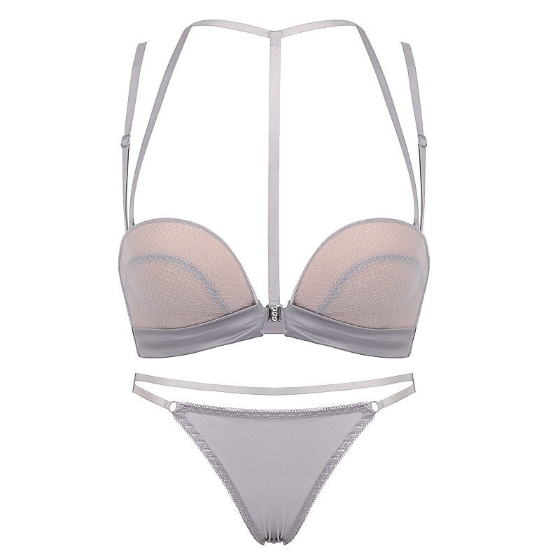 New Sexy Push Up Front Closure Lingerie Set Gathering Seamless Underwear 3/4 Cup Brassiere Women Bralette Bra And Panties Set - Meyar