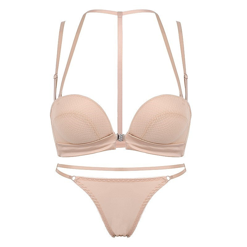 New Sexy Push Up Front Closure Lingerie Set Gathering Seamless Underwear 3/4 Cup Brassiere Women Bralette Bra And Panties Set - Meyar
