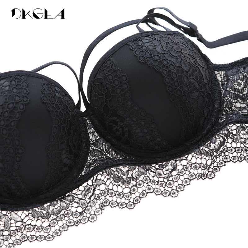 New Top Sexy Underwear Set Cotton Push-up Bra and Panty Sets 3/4 Cup Brand Green Lace Lingerie Set Women Deep V Brassiere Black - Meyar