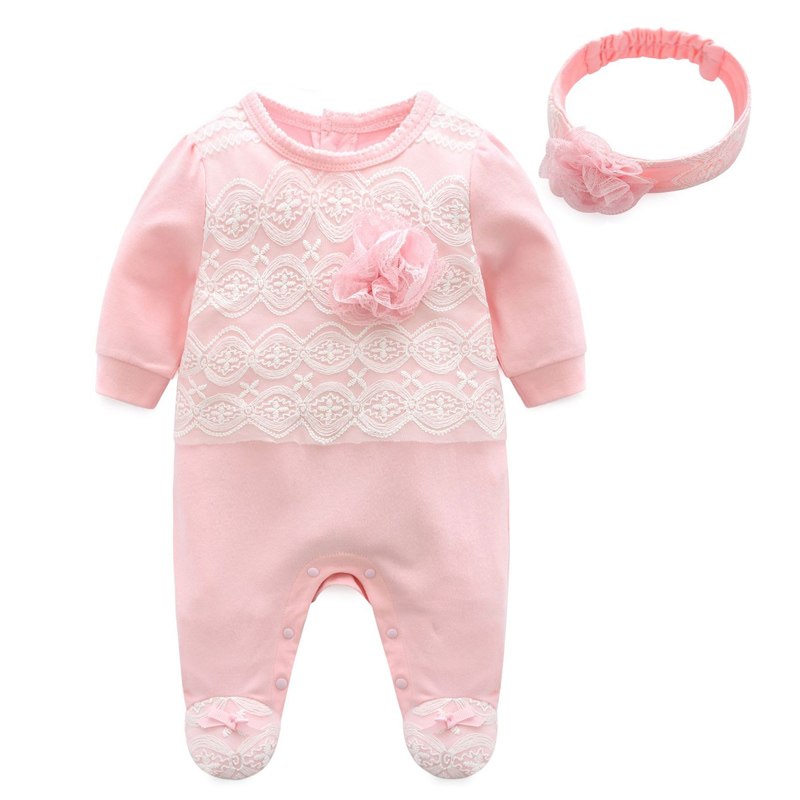 Newborn Baby Girl Cotton Ruffle Footies 1piece Overall with Cap 2018 New Spring Red Pink Infant Girl Clothes Born 3m 6m 1t Gift - Meyar